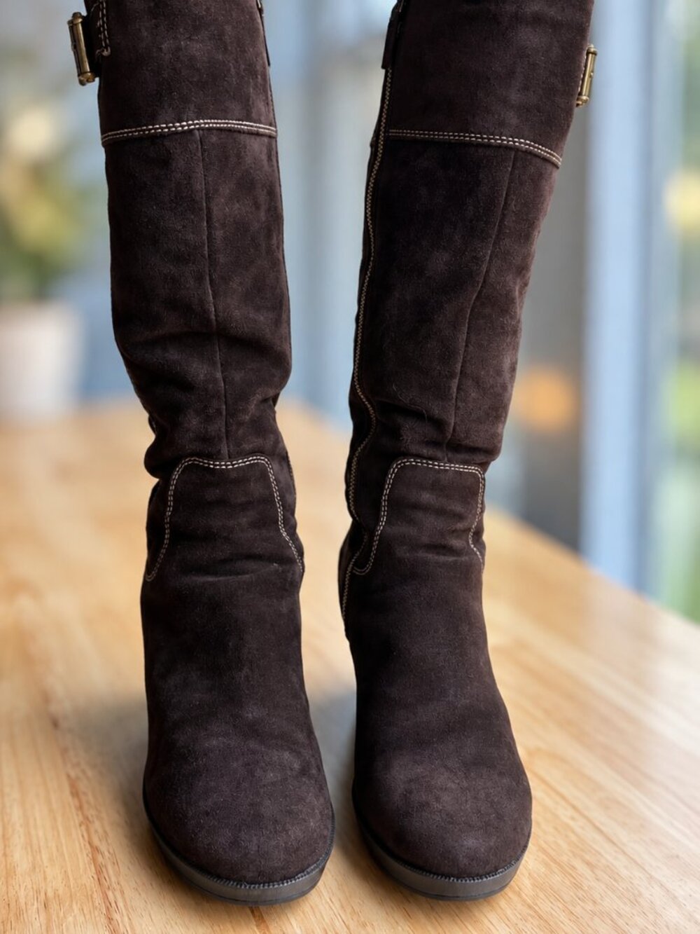 Cole Haan Brown Suede Waterproof Wedge Knee High Boots 6.5 - Picture 4 of 16